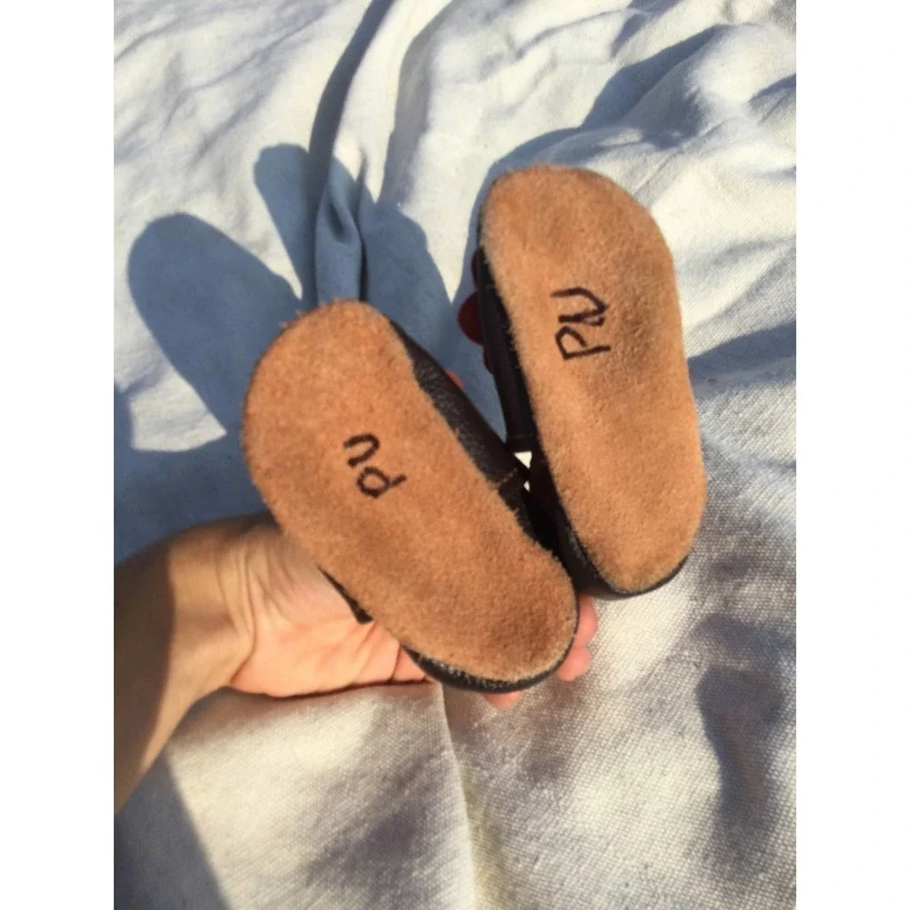 Augusta Baby leather shoes lion brown orange 0-6 months stretchy moccasin infant